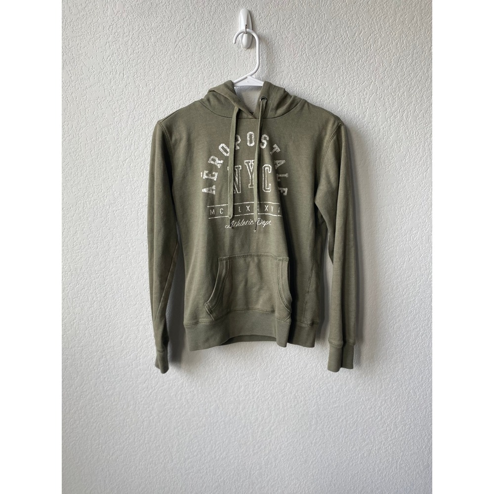 Aeropostale Women Distressed Graphic CASUAL Hoodie Size XS Green Olive